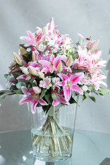 Pink lily flowers bouquet background