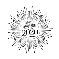 Fototapeta na wymiar Happy New Year 2020 Starburst White. Vector illustration.