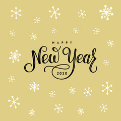 New Year Lettering 2020 Snowflakes Gold Vector Illustration