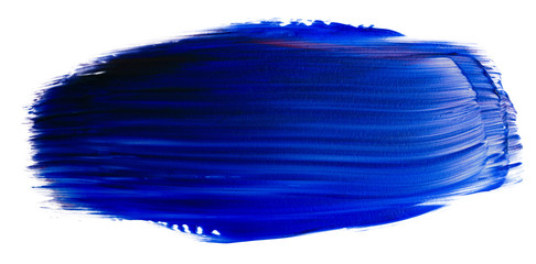 blue acrylic paint stain element for design on a white background with a textured brush texture