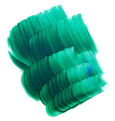 green aquamarine acrylic paint stain on a white background with a textured brush texture smears
