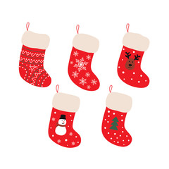 Cute Christmas Socks set - vector cartoon Illustration