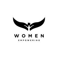 Illustration of an eagle silhouette that is flying with the woman inside logo design
