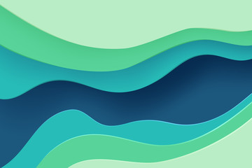 Paper cut banner with 3D slime abstract background and blue green waves layers. Abstract layout design for brochure and flyer. Paper art vector illustration