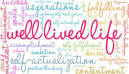 Well Lived Life Word Cloud on a white background. 