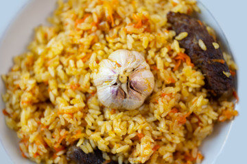 Pilaf rice with meat delicious lunch