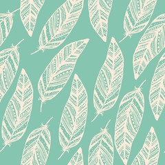 Rustic Hand Drawn Feather Background Pattern. Feather Wallpaper Pattern