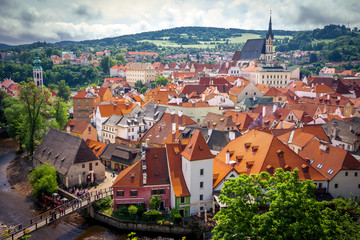 Fototapeta na wymiar Aerial view over the old Town of Cesky Krumlov, Czech Republic