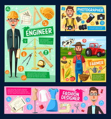Fototapeta premium Engineer, photographer, farmer, tailor professions