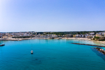 Aerial view of Otranto with Harbour and Castle, Lecce province, Salento peninsula, Puglia, Italy