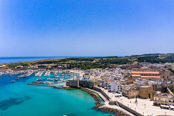 Aerial view of Otranto with Harbour and Castle, Lecce province, Salento peninsula, Puglia, Italy