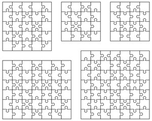 Illustration of separate parts of white puzzles