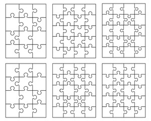 Illustration of separate parts of white puzzles