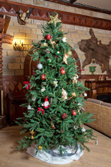 Fototapeta na wymiar Beautiful christmas tree isolated . Christmas tree in an old home . Decorated Christmas tree .