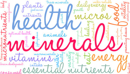 Minerals Word Cloud on a white background. 