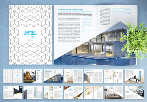 Brochure Layout with Geometric Pattern and Blue Accents