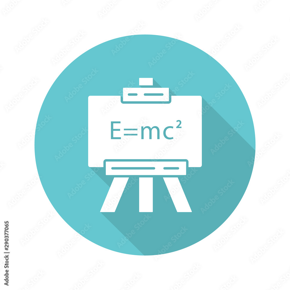 Poster modern physics turquoise flat design long shadow glyph icon. theory of relativity and quantum mechan