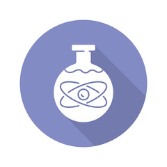 Chemical physics blue violet flat design long shadow glyph icon. Subdiscipline of chemistry and physics. Laboratory scientific research. Chemical substance in flask. Vector silhouette illustration