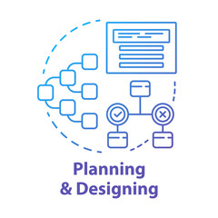 Planning and designing concept icon. System operation algorithm idea thin line illustration. Work structure, report. Systematization of requirements. Vector isolated outline drawing