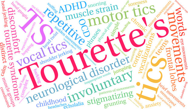Tourette's Word Cloud on a white background. 