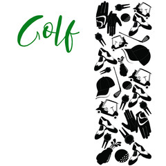Vector illustration of Golf. Lettering. This illustration is for printing: postcard, poster, business card. For recreation, sports. Sports goods.