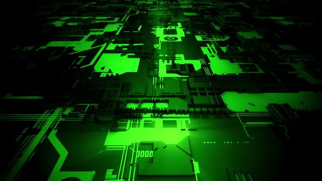 3D Green Sci-Fi Mother Board Circuits Intro Logo Background