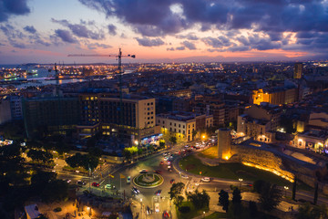 Tarragona city at dawn aerial view in south of Spain 