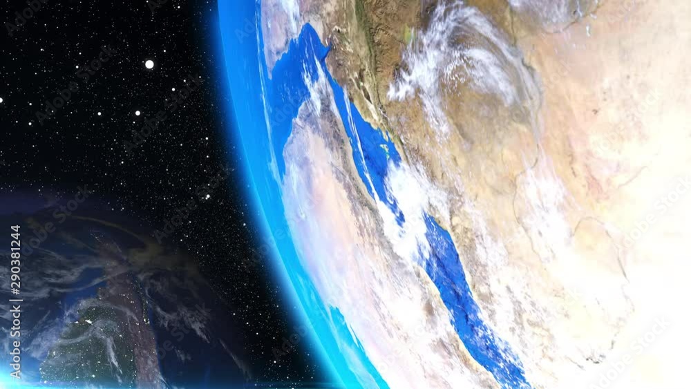 Poster computer generation futuristic composition earth orbit in outer space. close-up celestial bodies aga