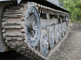 Gepanzerte Selbstfahrlafette für Sturmgeschütz III. Restored German self-propelled assault gun StuG-3. camouflage. Reconstruction of military equipment. World war II tank. Armored vehicles. Crawler. 