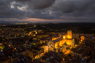 Obraz premium Tarragona city at dawn aerial view in south of Spain 