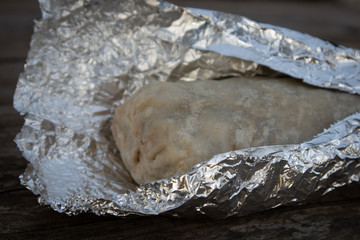 California Style Burrito in Flour Tortilla Wrapped in Foil