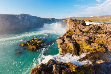 Scenic image of Godafoss cascade. Location Skjalfandafljot river, Iceland, Europe.