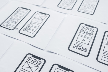 UX mobile application wireframe. Sketch, prototype, framework, layout future app design project....