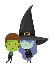 cute little kids with frankenstein and witch costume