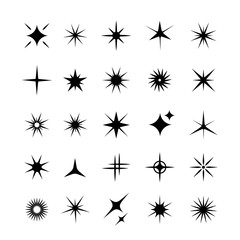 Set of star, sparkle icons. Collection of bright fireworks, twinkles, shiny flash. Glowing light effect stars and bursts .
