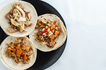 Mexican carnitas tacos, traditional food of Michoacán