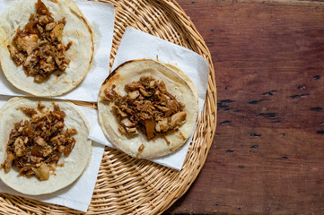 Mexican carnitas tacos, traditional food of Michoacán