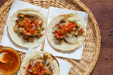 Mexican carnitas tacos, traditional food of Michoacán
