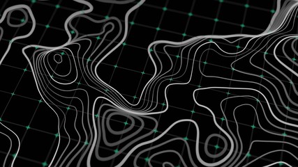 3d Topographic contour map, waving technology line backdrop. space or surface map, 3d render. © Modulo.18