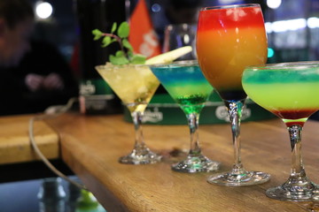 glasses of white wine on table in restaurant