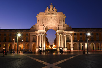 Rua Augusta Arch  next to the Praça do Comércio (Commerce square) in Lisbon night view, Portugal