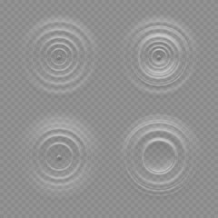 Realistic water ripple effects isolated on a transparency background, round waves on a surface of the liquid, circular sound, resonance, music, waveform patterns or design elements