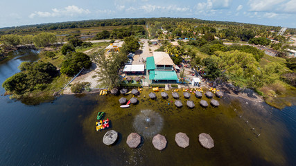 Aerial image of Lagoa dos Tambaquis, Estancia, Sergipe - obrazy, fototapety, plakaty