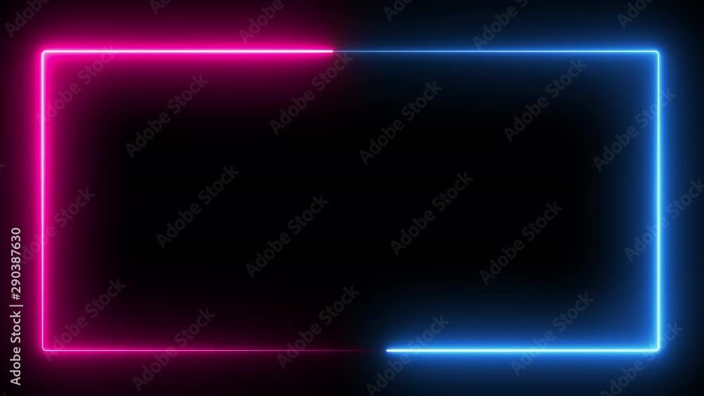 Aufkleber computer generated color animation. 3d rendering neon frame of blue and pink colors on a black backg