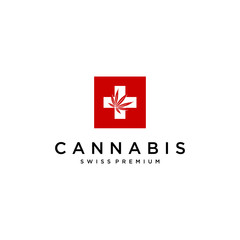 Obraz na płótnie Canvas Illustration of health red cross sign with a cannabis leaf inside logo design