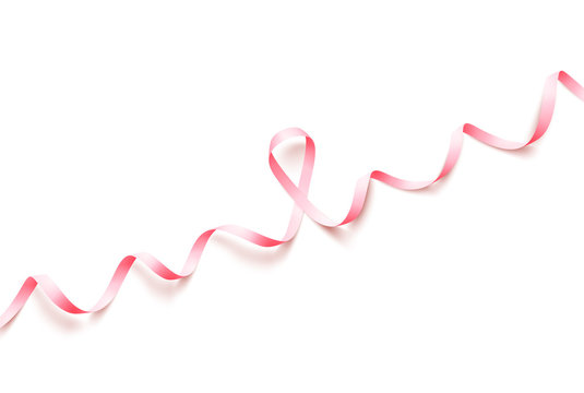 Realistic pink ribbon over white background. Symbol of national breast canser awareness month in october. Vector
