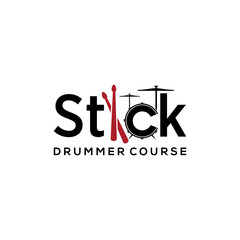 Illustration of abstract drum sign with a stick to hit it for the logo of the drum study course logo design