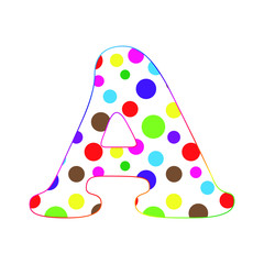letter A. cartoon fun letters. alphabet for kids. Children's font. dot texture