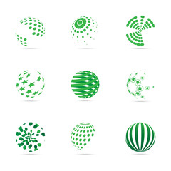 Circle And Globe Logo Set - Isolated On White Background - Vector. Abstract Circle And Globe Vector For Web Icon, Tech Logo And Element Design. 3D Icons For Earth, Global, Globe, Planet And World Logo