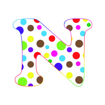 letter N. cartoon fun letters. alphabet for kids. Children's font. dot texture